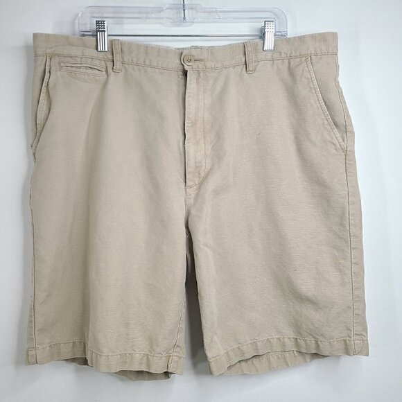 Island Shores Khaki Tan Linen Blend Flat Front Shorts - Picture 1 of 6